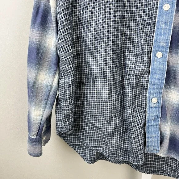 American Eagle Outfitters Shirt Top Womens S Blue Plaid Patchwork‎ Grunge Skater - Picture 3 of 6